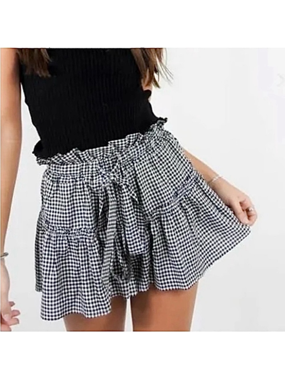 Skylar+Madison Skort Elastic and Drawstring Waist Black & White Gingham. Size: S
